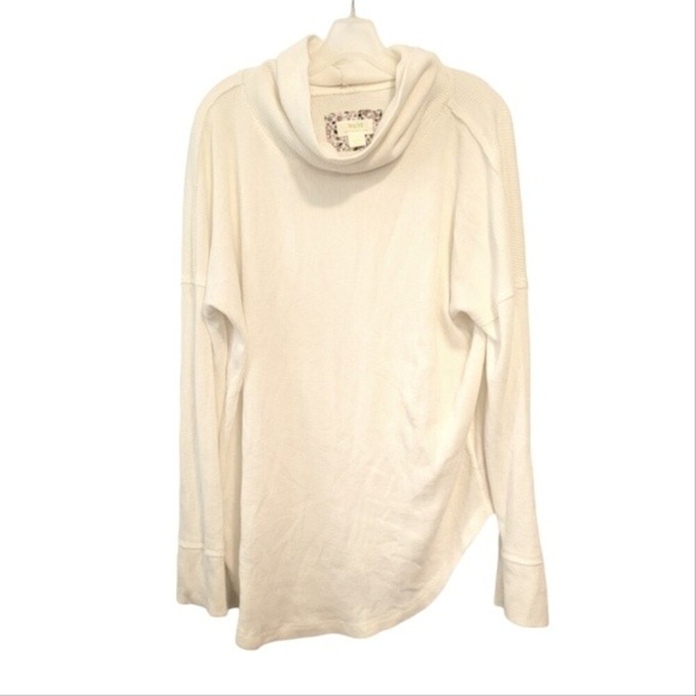 Anthropologie Maeve Cream Cowl Neck Waffle Knit Top Size Large